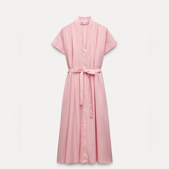 Zara Dresses & Skirts - NEW ZARA FW24 WOMAN MIDI BELTED SHIRT DRESS ZW COLLECTION PINK | SIZE M